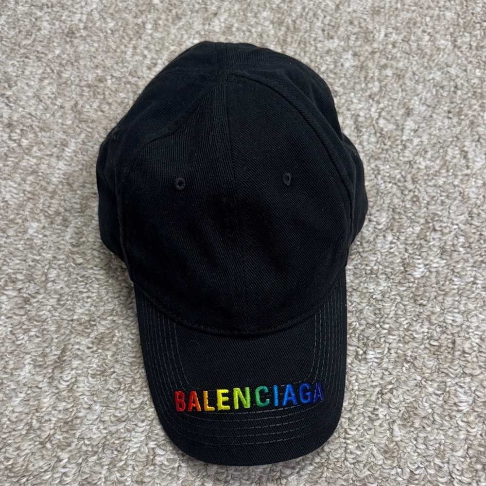 Balenciaga Black Cap with Rainbow Embroidered Logo